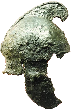 Wrought iron helmet from the Makedonian phalanx from the time of vasileos Philipoy of Makedonia, found in 1998 at the place Isap Mrvinci